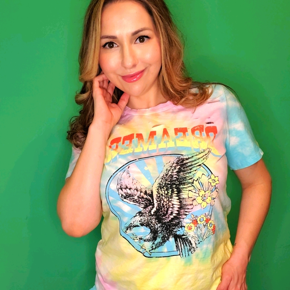 Lightly distressed tie dye dreamer tee
